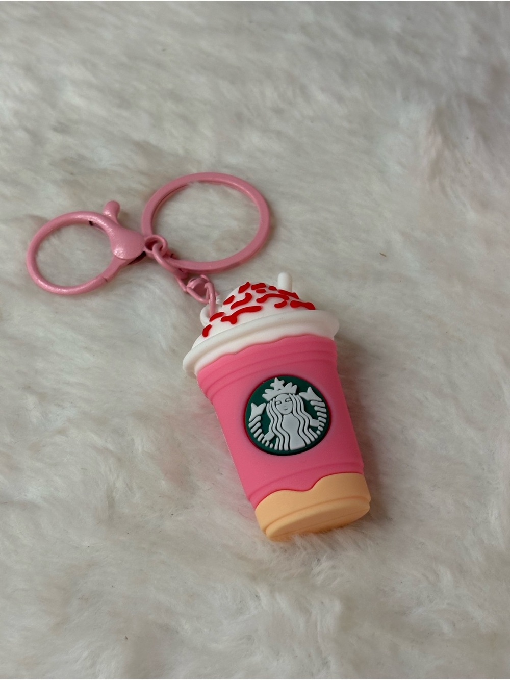 Starbucks Pink Frappuccino Keychain with Cream & Red Sprinkle Detail